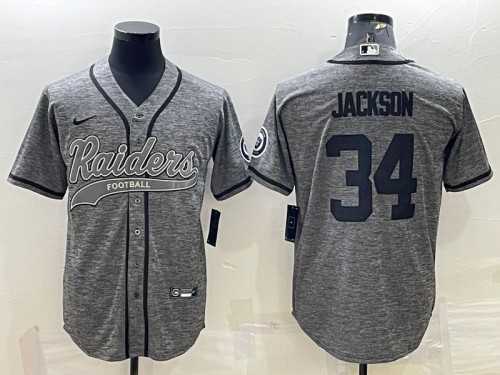Men%27s Las Vegas Raiders #34 Bo Jackson Gray With Patch Cool Base Stitched Baseball Jersey